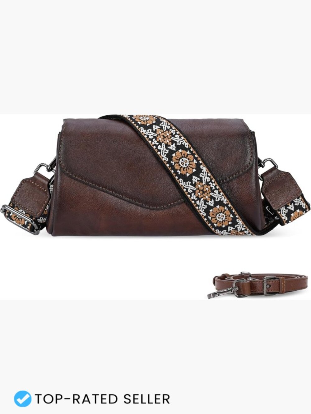 Vintage Leather Crossbody Bag Convertible Shoulder Satchel Purse Adjustable